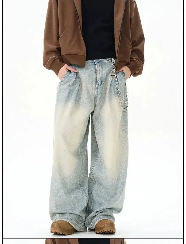 Weekend-Only Price Drops Washed Fold Pleats Wide Jeans