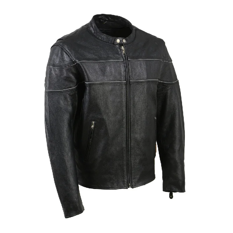 Savings Galore XKM1004 Men's Black Leather Vented Jacket with Reflective Piping