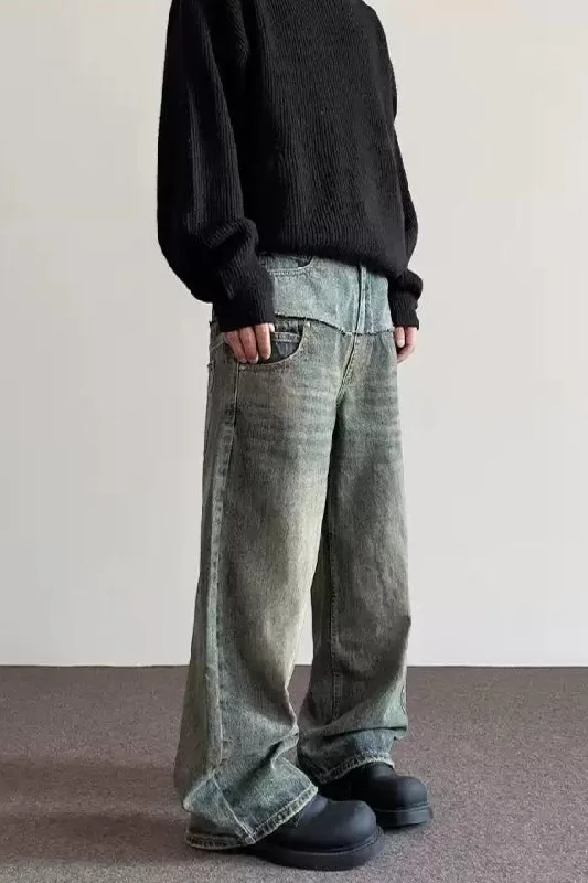 Super Sale Spliced Detail Abstract Jeans
