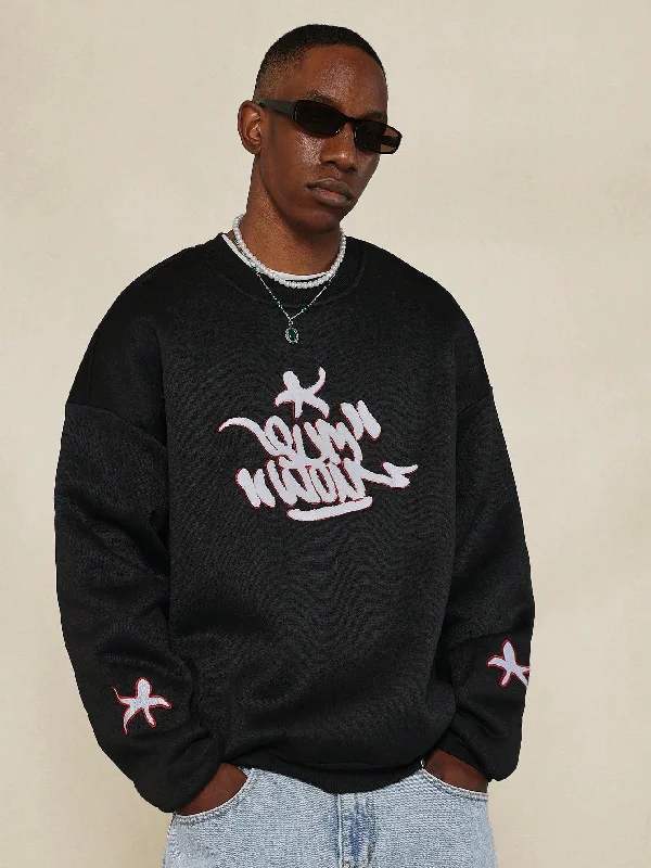 Celebrate the Weekend with Discounts Sweatshirt With Applique On The Chest & Sleeve