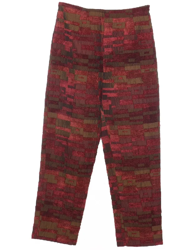 Markdown Madness Tapered Maroon, Khaki & Brown Patterned Trousers - W28 L29