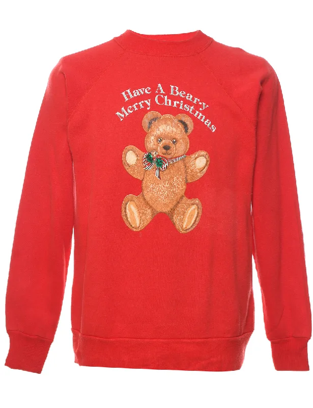 Online Only Teddy Bear Print Christmas Sweatshirt - L