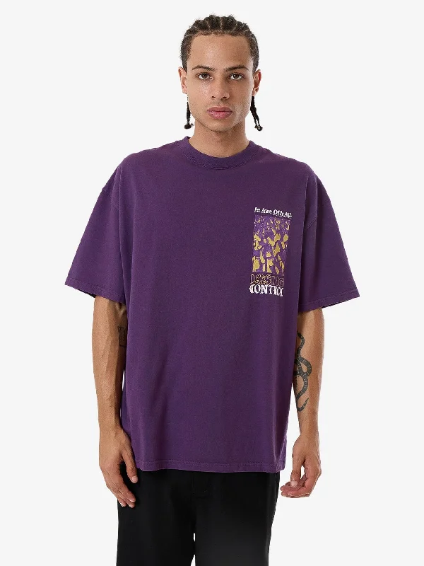 Super Deal Losing Control Box Fit Oversize Tee - Purple Penant