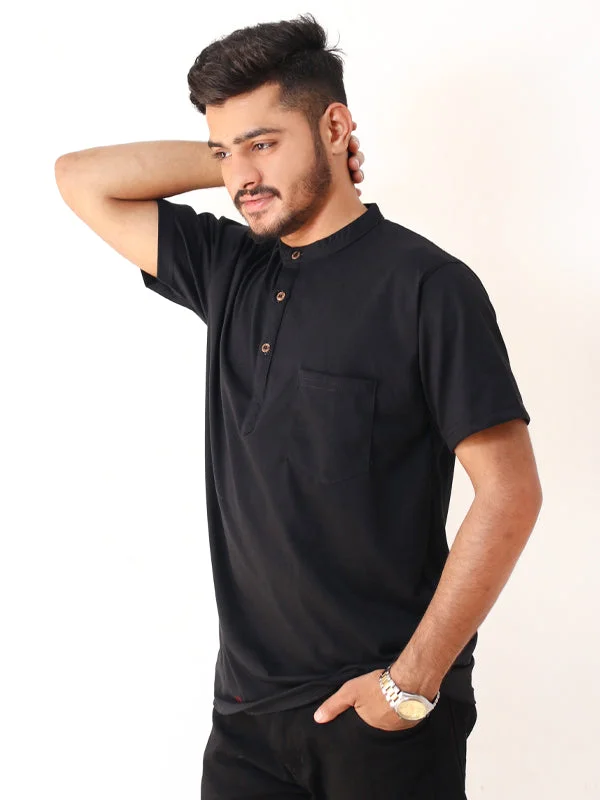 Today Only SN Men's Half Button T-Shirt Black