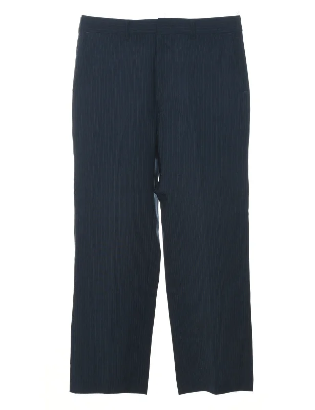 Fantastic Offers Stripy Pattern Navy Casual Trousers - W32 L28