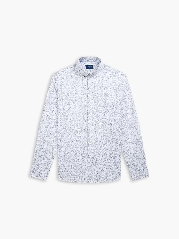Weekend Discounts to Love Slim Fit White and Blue Ditsy Floral Print Shirt