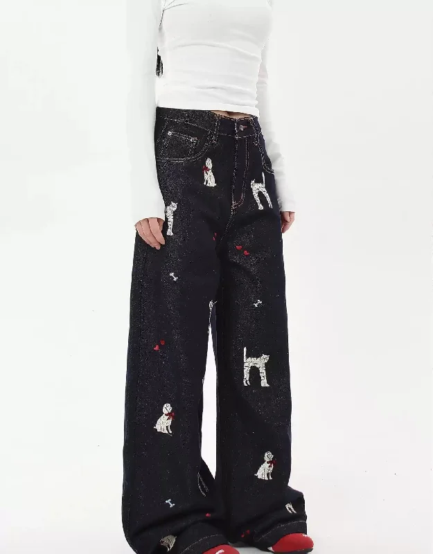 Season Finale Sale Cats and Dog Graphic Pattern Jeans
