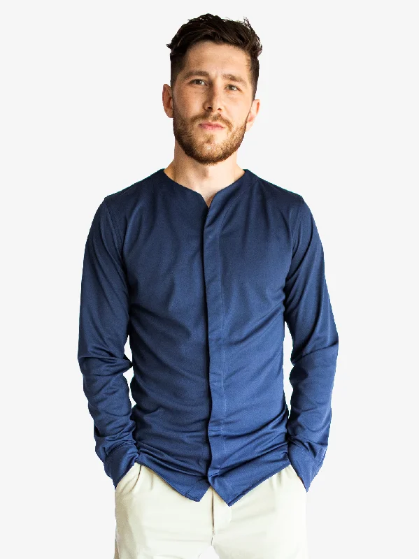 Price Buster 1.0 Collarless Dress Shirt Long Sleeve - Navy Blue