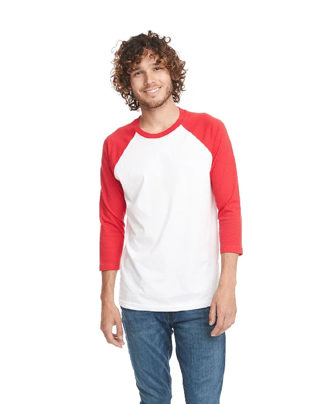 Best Seller Next Level Unisex CVC 3/4 Sleeve Raglan Baseball T-Shirt | Red/ White