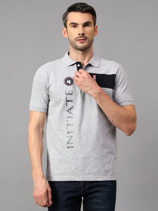 Bonus Offer Men's Grey Printed Polo Neck Half Sleeve T-shirt