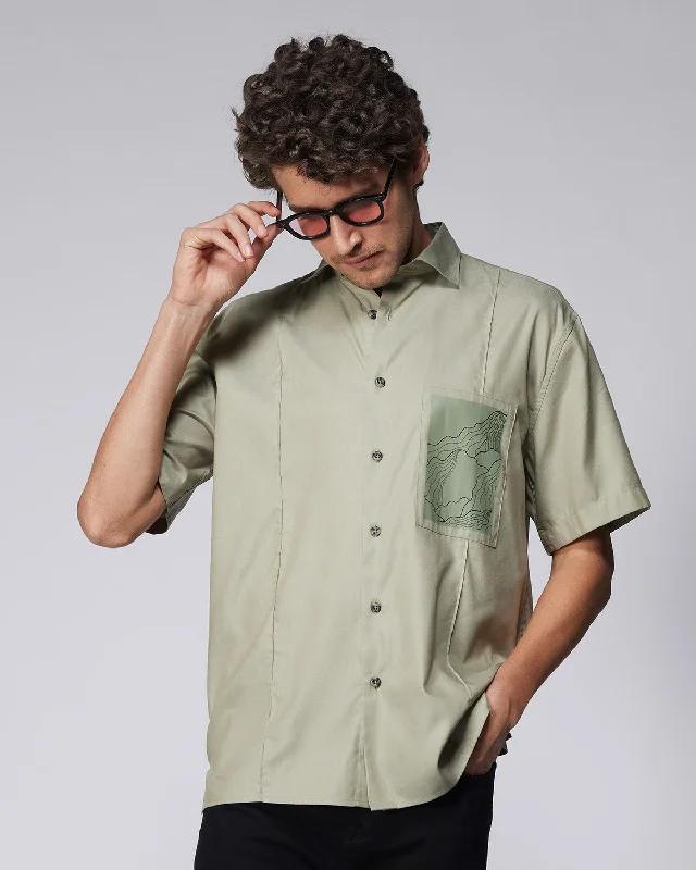 Crazy Savings Olive Half-Sleeve Modal Twill Shirt