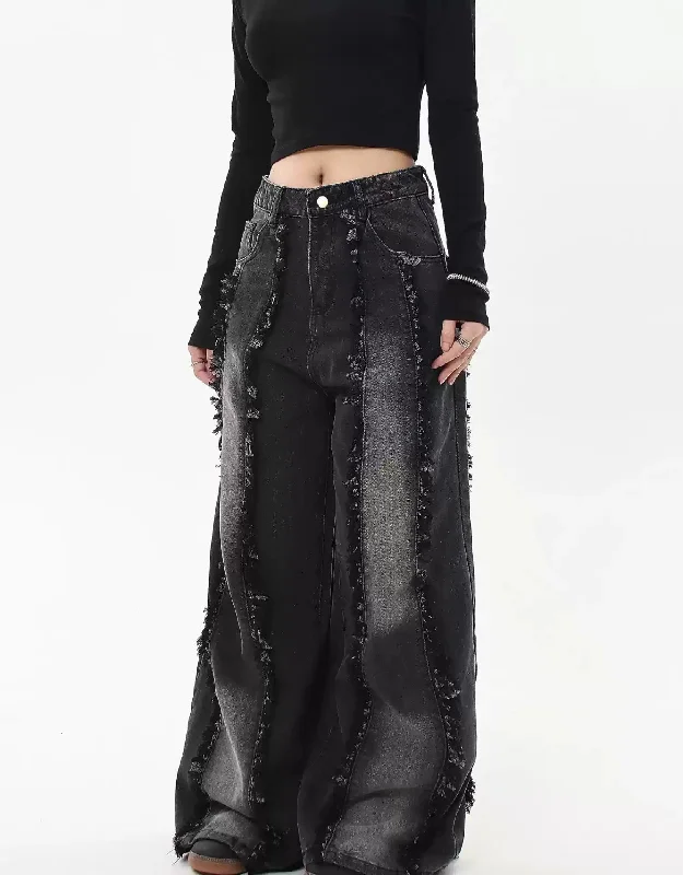 Price Meltdown Faded and Distressed Tassel Jeans