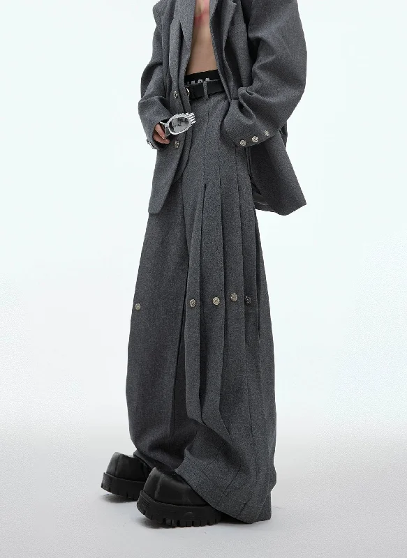 Huge Discounts Pleated and Buttons Wide Pants