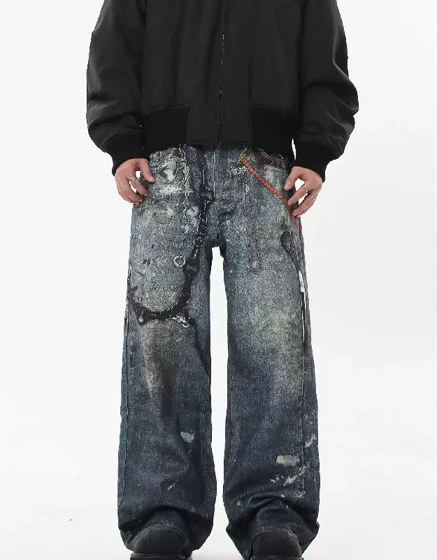 Exclusive Preview Abstract Graphic Print Straight Jeans