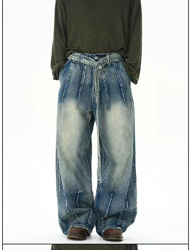Weekend Deal Washed Belt Strap Wide Jeans