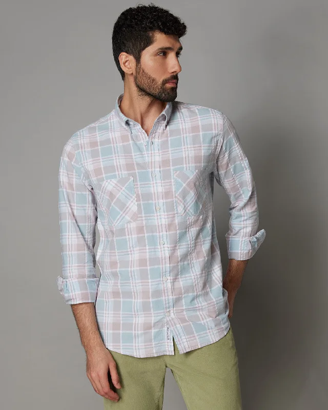 Exclusive Deal Pale Blue & Mauve Seersucker Checked Shirt