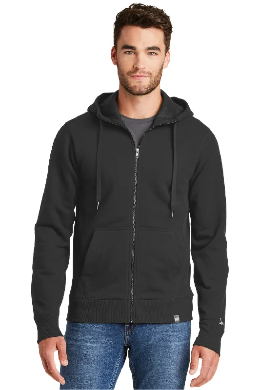 Flash Deals New Era Mens Sueded French Terry Full Zip Hooded Sweatshirt Hoodie w/ Pockets - Black